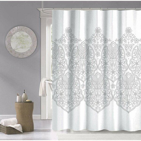 Homeroots 72 x 70 x 1 in. Silver Decorative Medallion Shower Curtain 399728